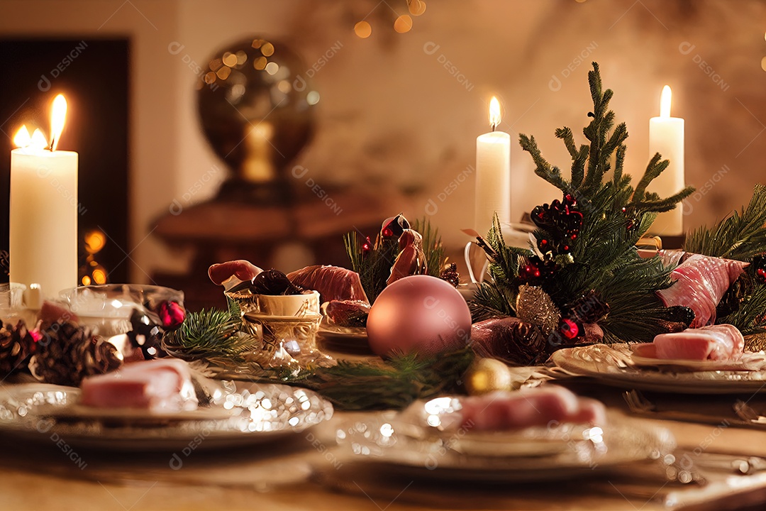 Imagem de um peru suculento e delicioso em uma mesa na véspera de Natal