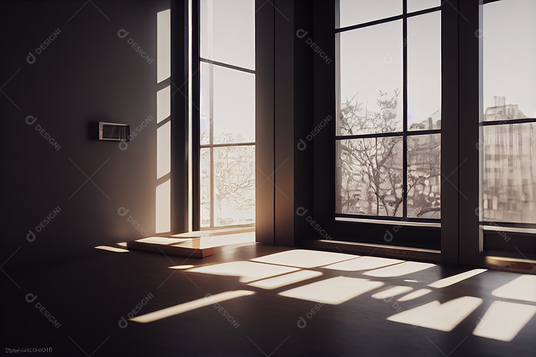 Imagem de um consultório médico chique com uma bela vista da cidade