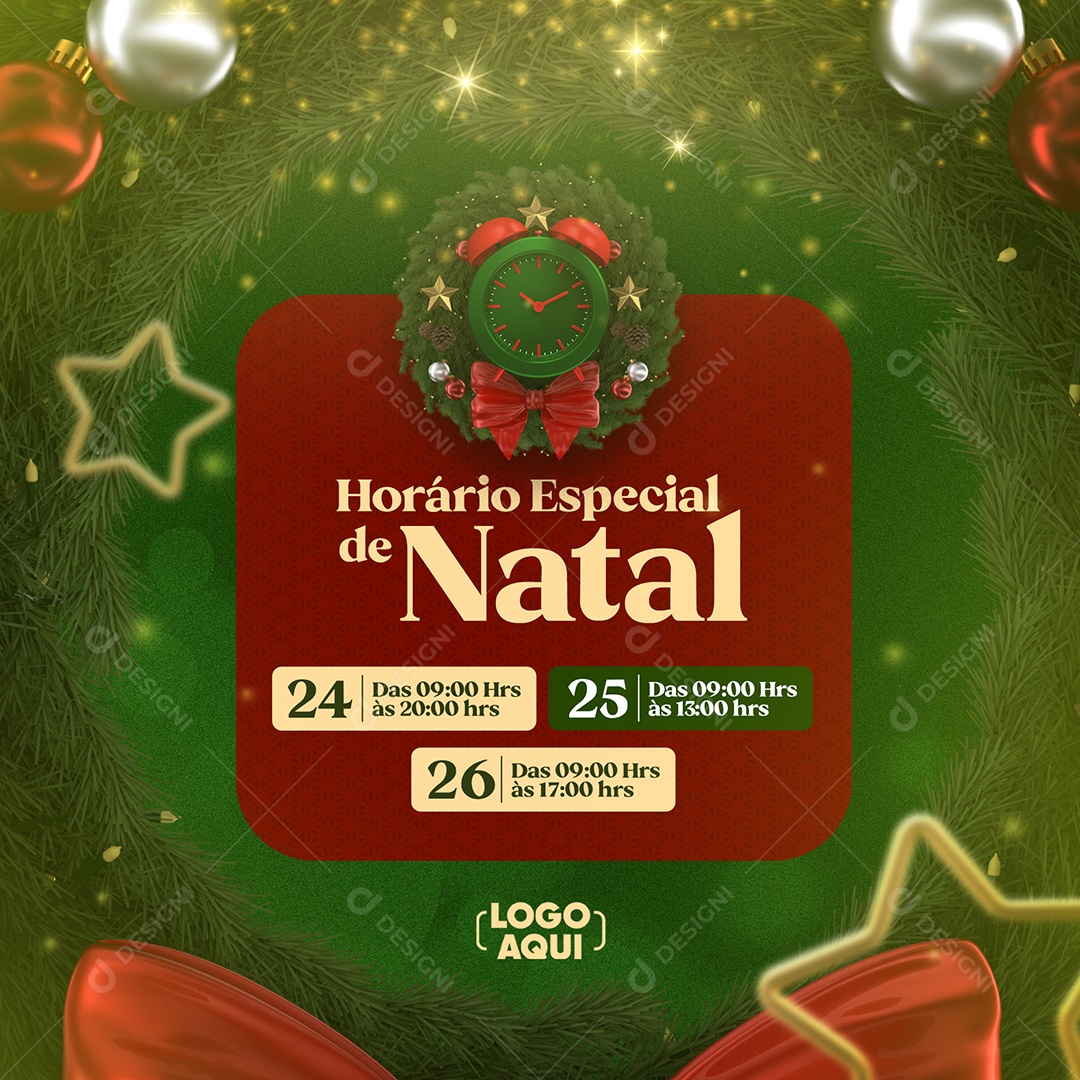 Horário Especial De Natal Social Media PSD Editável