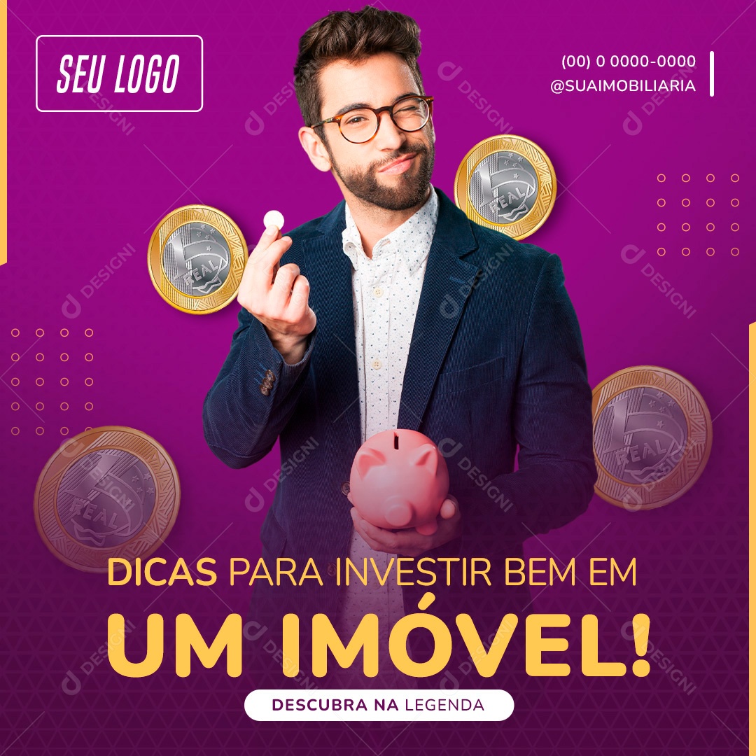 Post de Dicas Para Investir Bem Em Imóveis Social Media PSD Editável