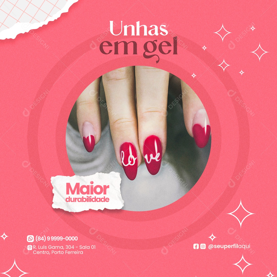 Unhas em Gel Maior Durabilidade Manicure Social Media PSD Editável
