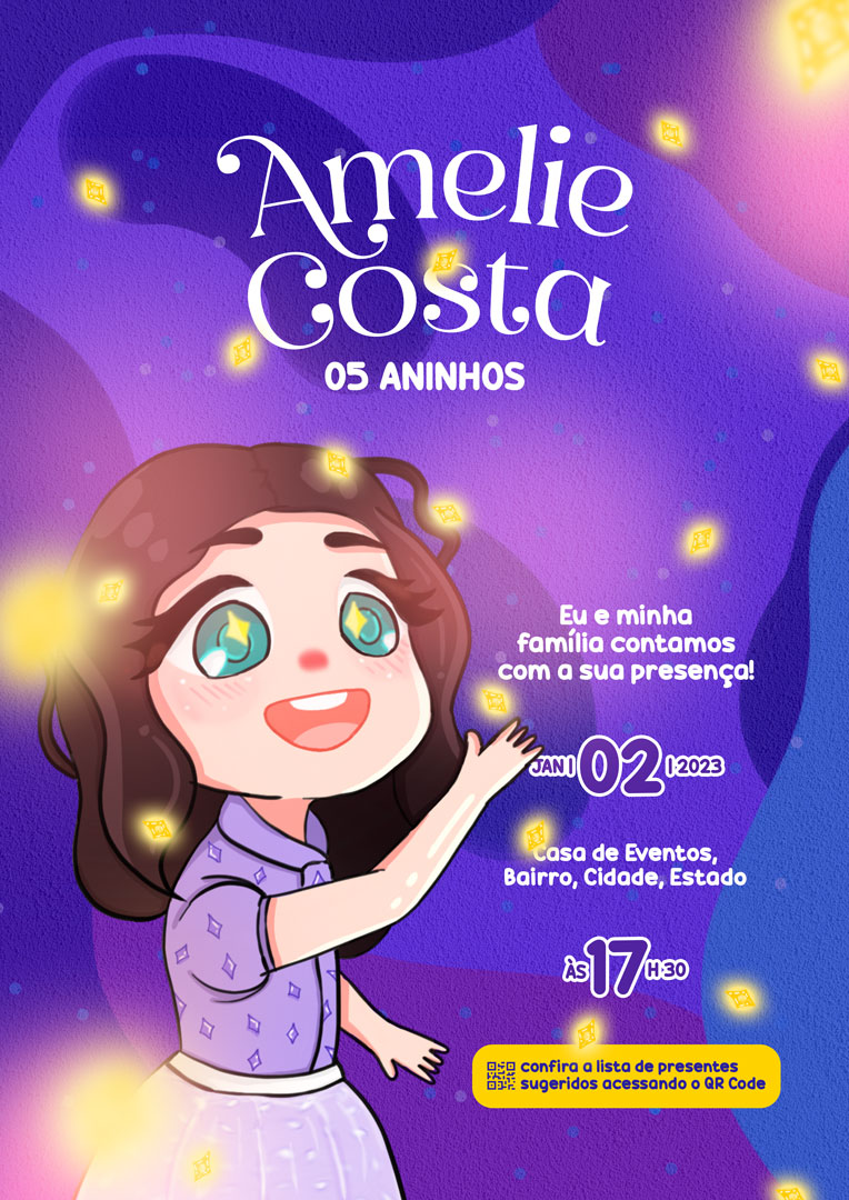 Modelo de Convite de Aniversário Infantil Comemoração de 05 Aninhos PSD Editável