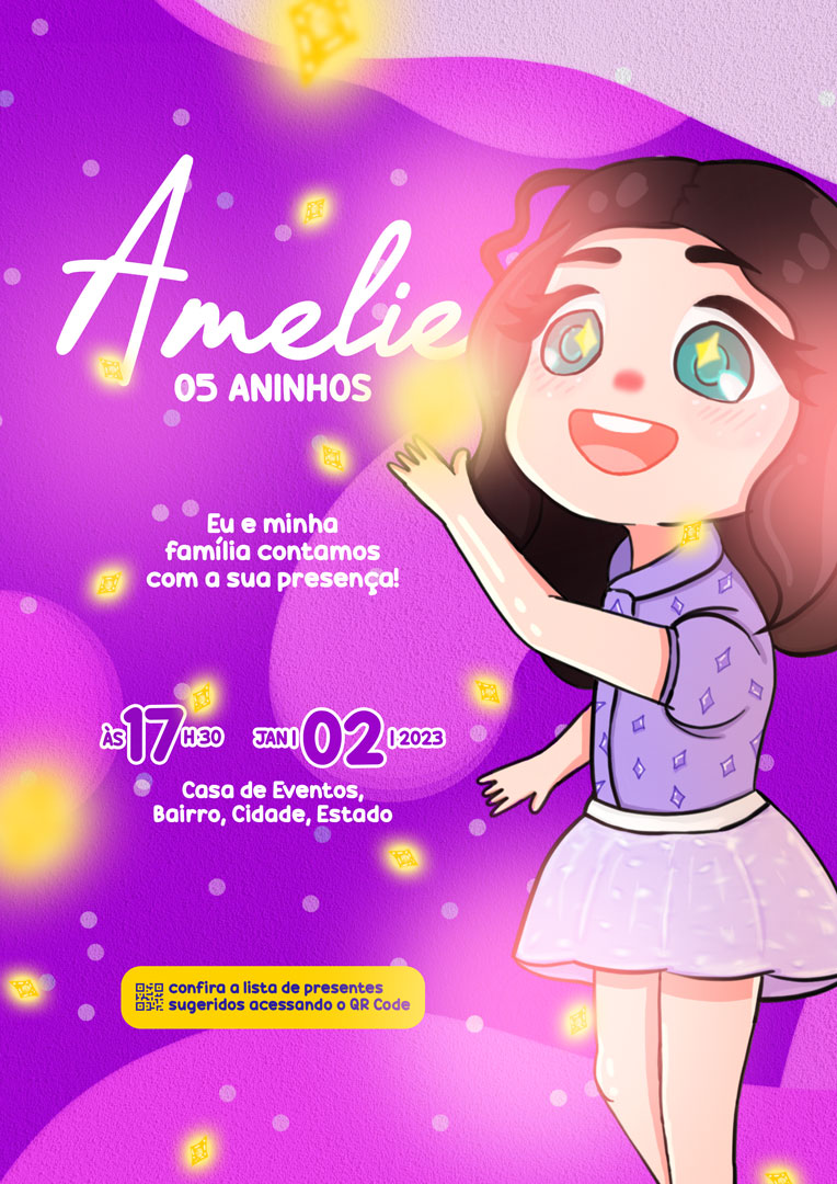 Modelo de Convite de Aniversário Infantil Comemoração de 05 AninhosPSD Editável