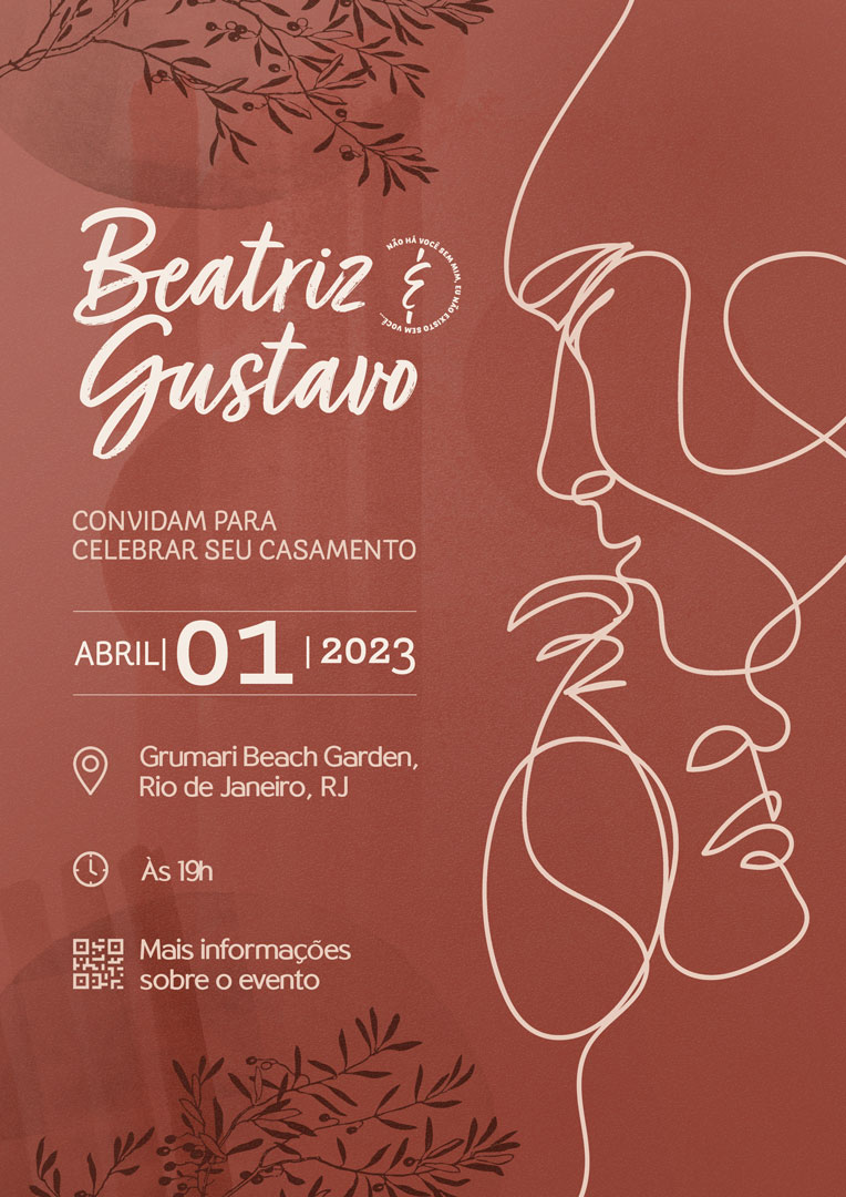 Modelo de Convite de Casamento Beatriz e Gustavo Convidam Para Celebrar Seu Casametno PSD Editável