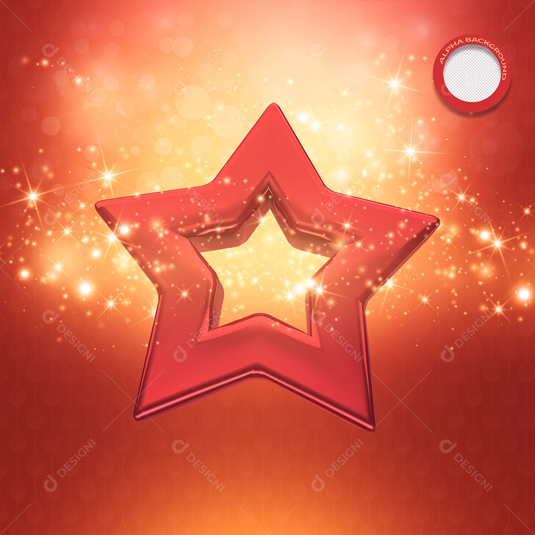 Estrela Vermelha Decorativa Natalina para Decoração de Natal com Luzes Elemento 3D PSD