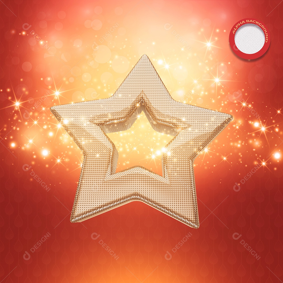 Estrela Dourada Decorativa Natalina para Decoração de Natal com Luzes Elemento 3D PSD