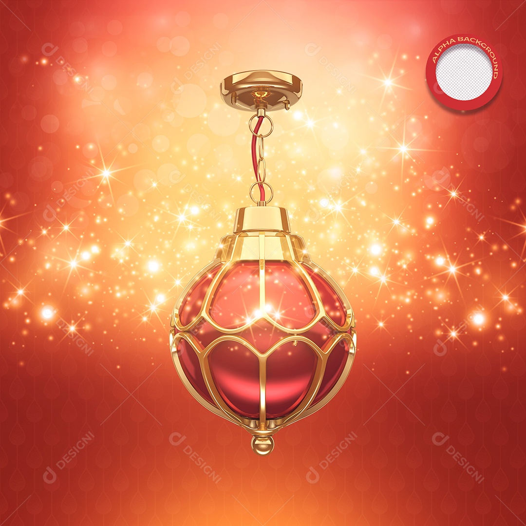 Bola Vermelha de Natal com Luzes Elemento 3D Decorativo PSD