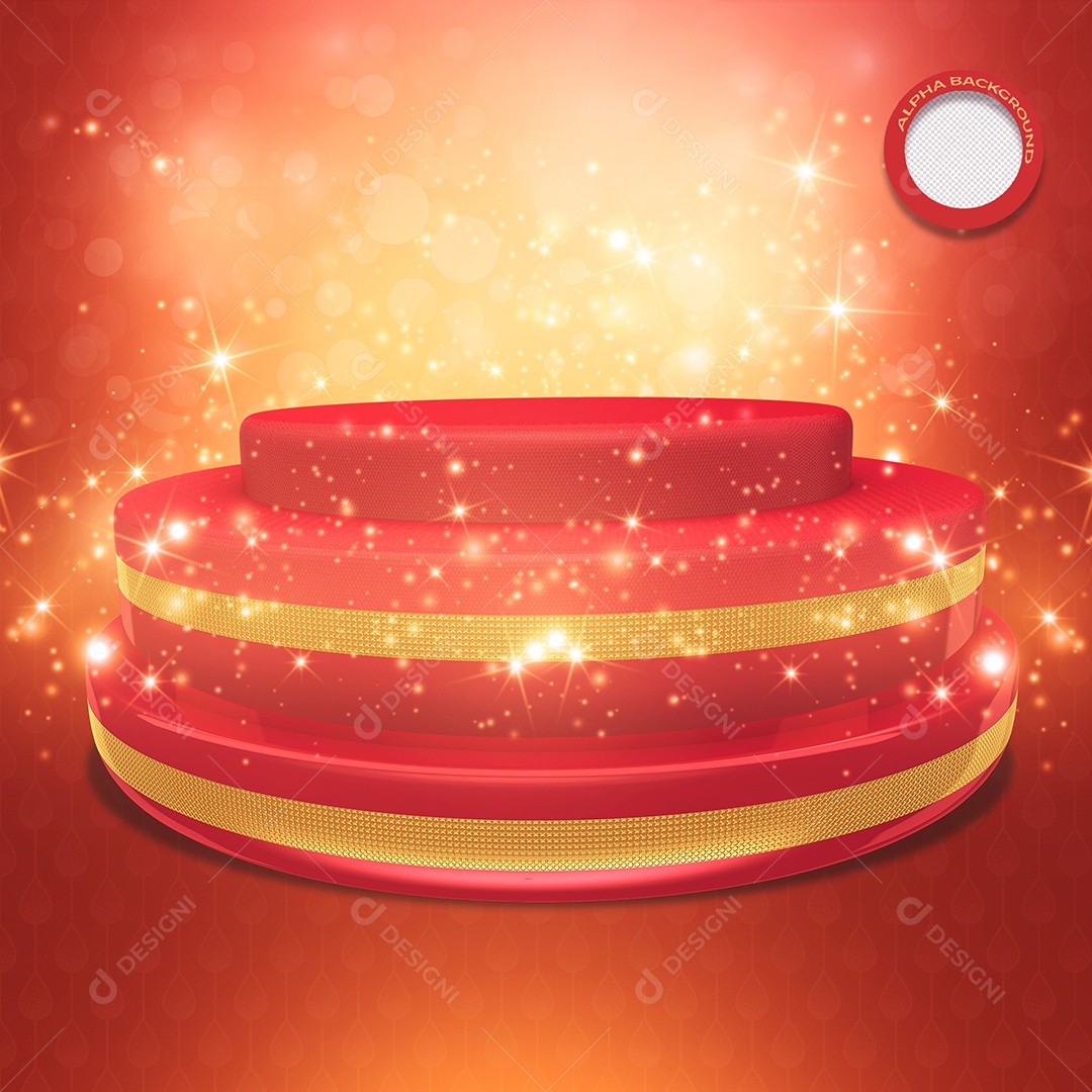 Pódio de Natal Vermelho e Dourado 3D Elemento para Composição PSD