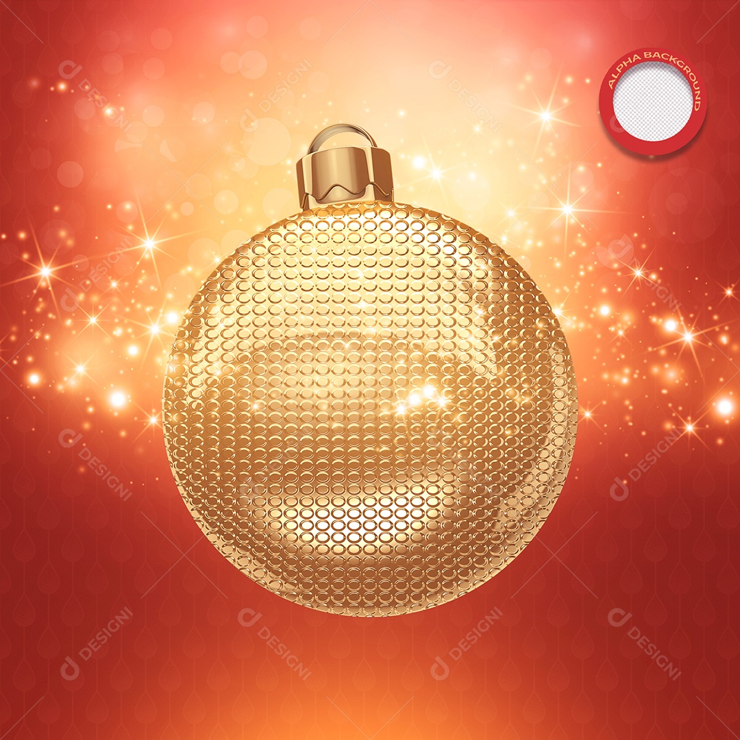 Bola de Natal 3D Dourado Decorativa Elemento para Composição PSD