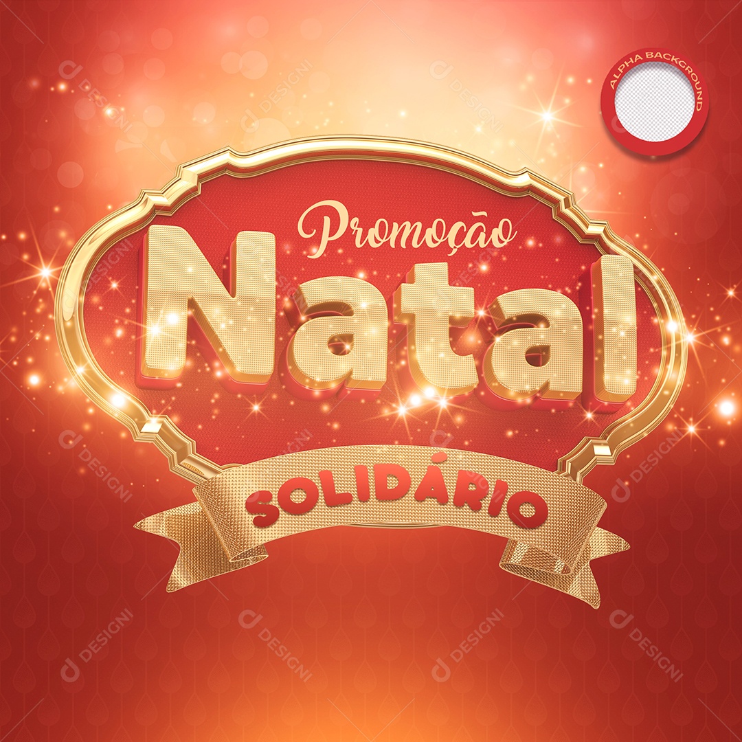 Promoção Natal Solidário Selo 3D Dourado para Composição PSD