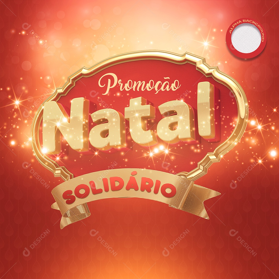 Promoção Natal Solidário Selo 3D Dourado para Composição PSD