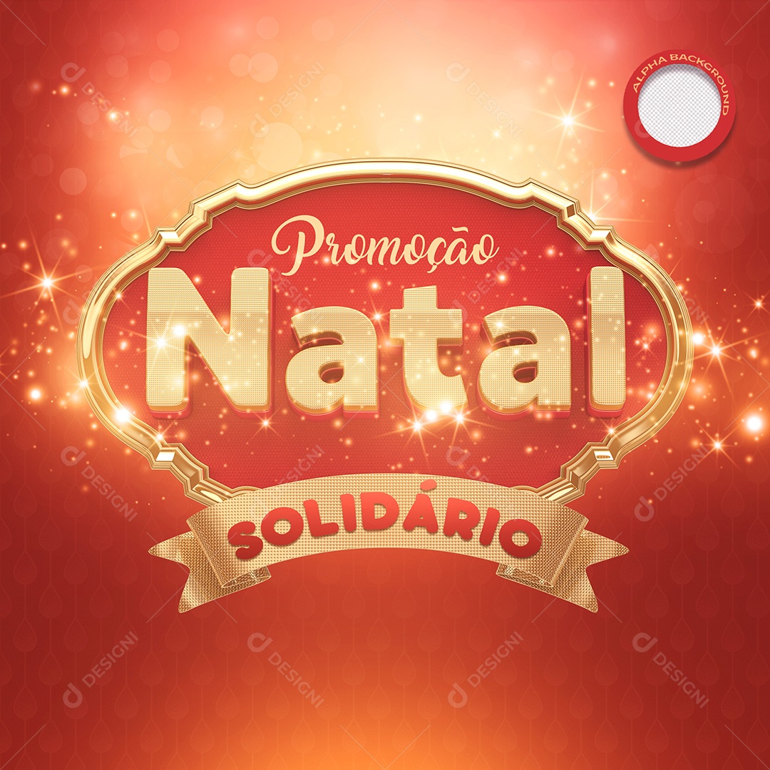 Promoção Natal Solidário Selo 3D Dourado para Composição PSD