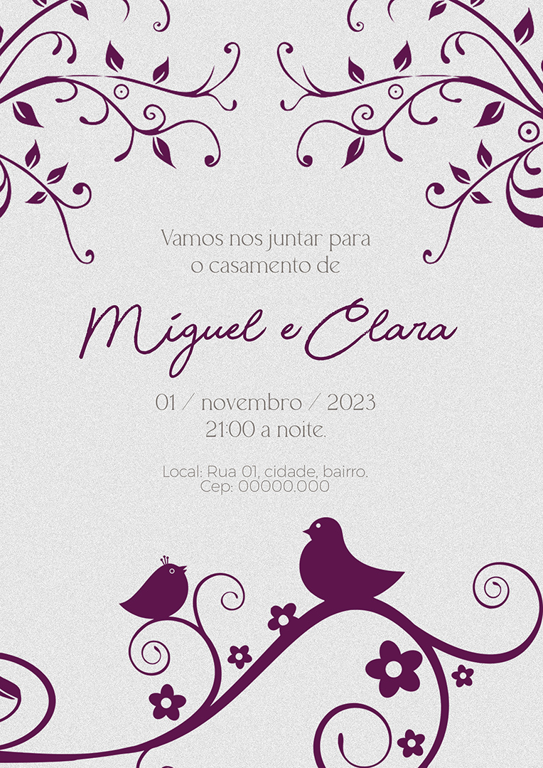 Modelo de Convite de Casamento Miguel e Clara PSD Editável