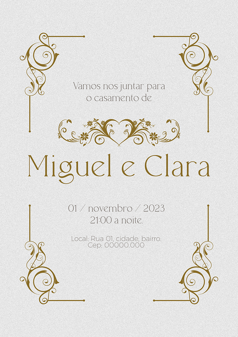 Modelo de Convite de Casamento Miguel e Clara PSD Editável