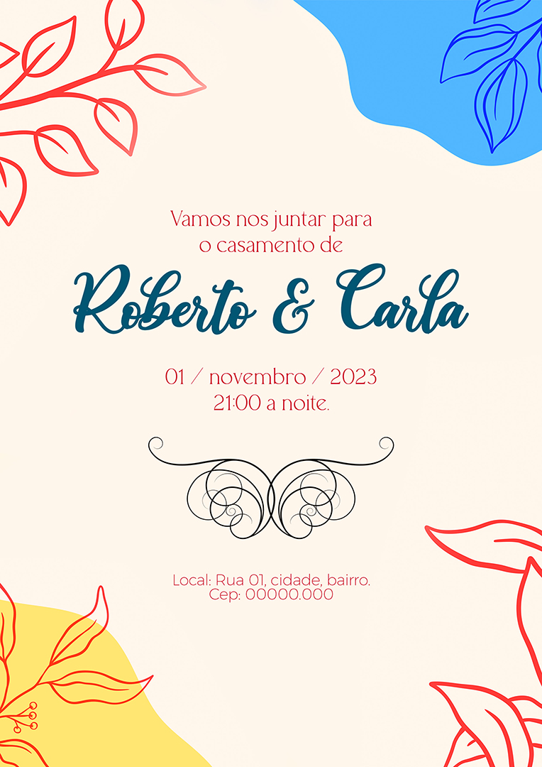Modelo de Convite de Casamento Roberto e Carla PSD Editável