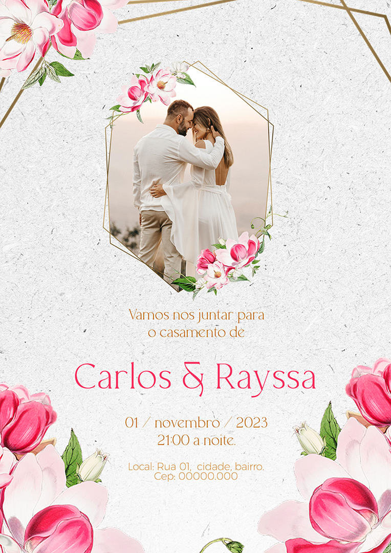 Modelo de Convite de Casamento Carlos e Rayssa PSD Editável