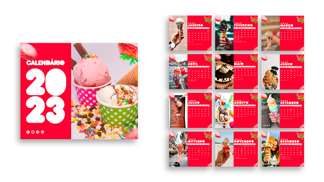 Modelo de Calendário Sorveteria 2023 PSD Editável