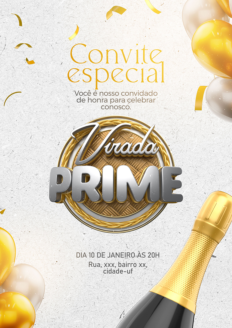 Modelo de Convite de Ano Novo Virada Prime PSD Editável