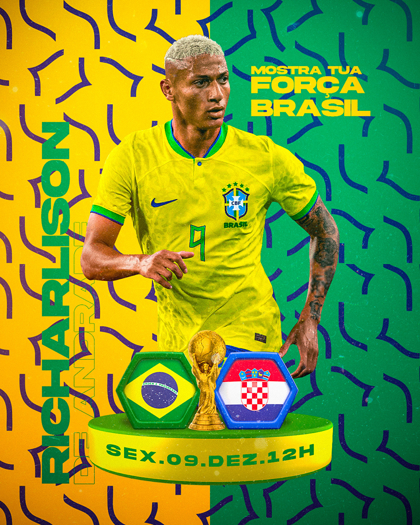 Flyer Futebol Brasil Rumo Ao Hexa Copa do Mundo Richarlison Social Media PSD Editável