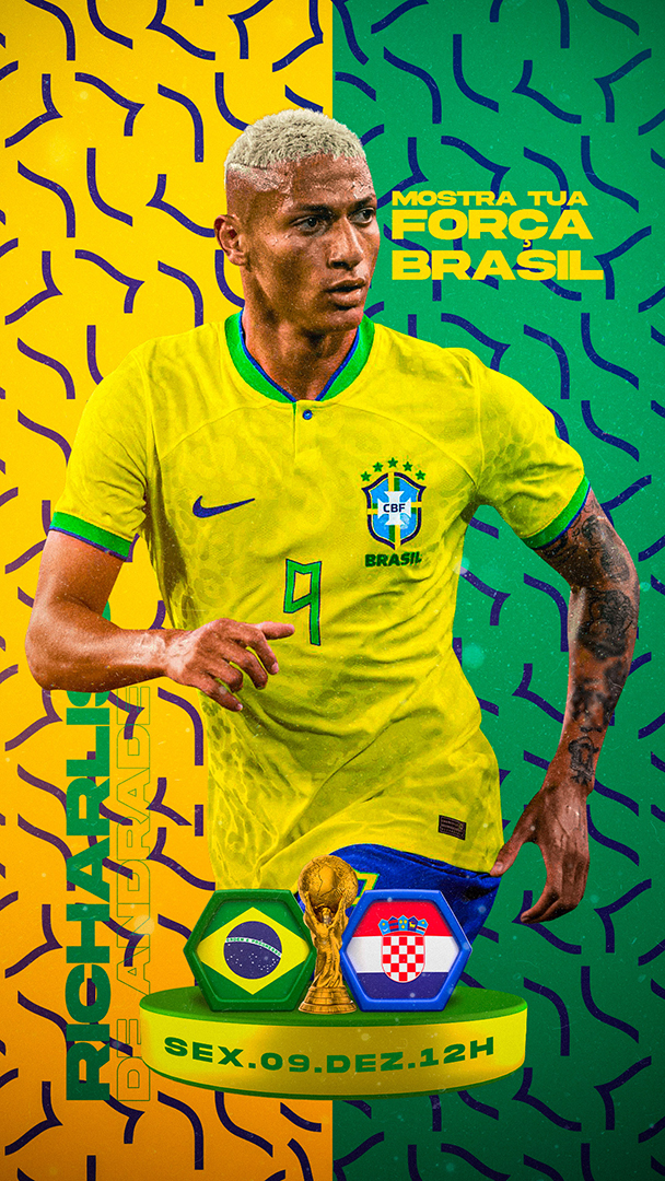 Flyer Futebol Brasil Rumo Ao Hexa Copa do Mundo Richarlison Story Social Media PSD Editável