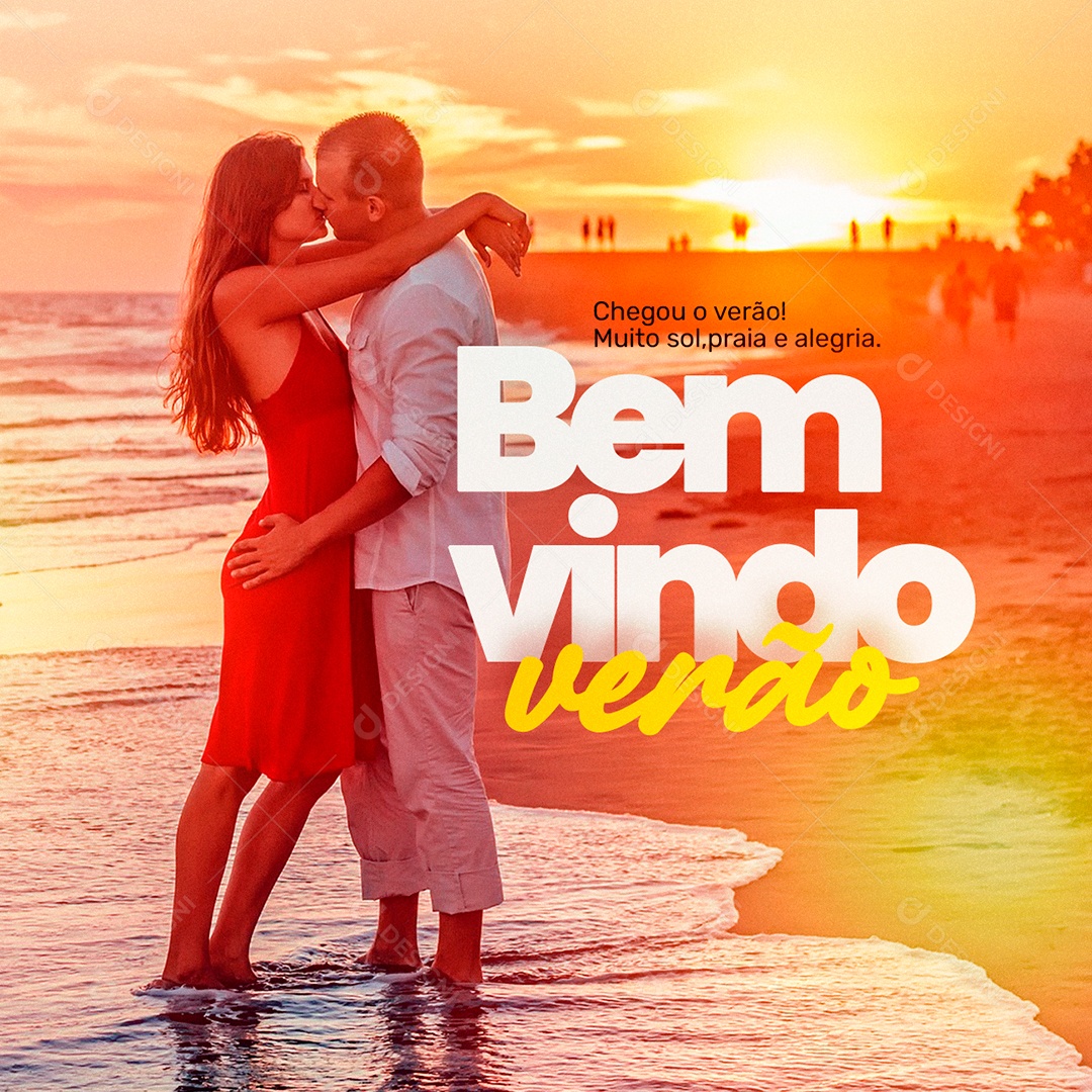 Chegou o Verão Muito Sol Praia e Alegria Bem Vindo Verão Social Media PSD Editável