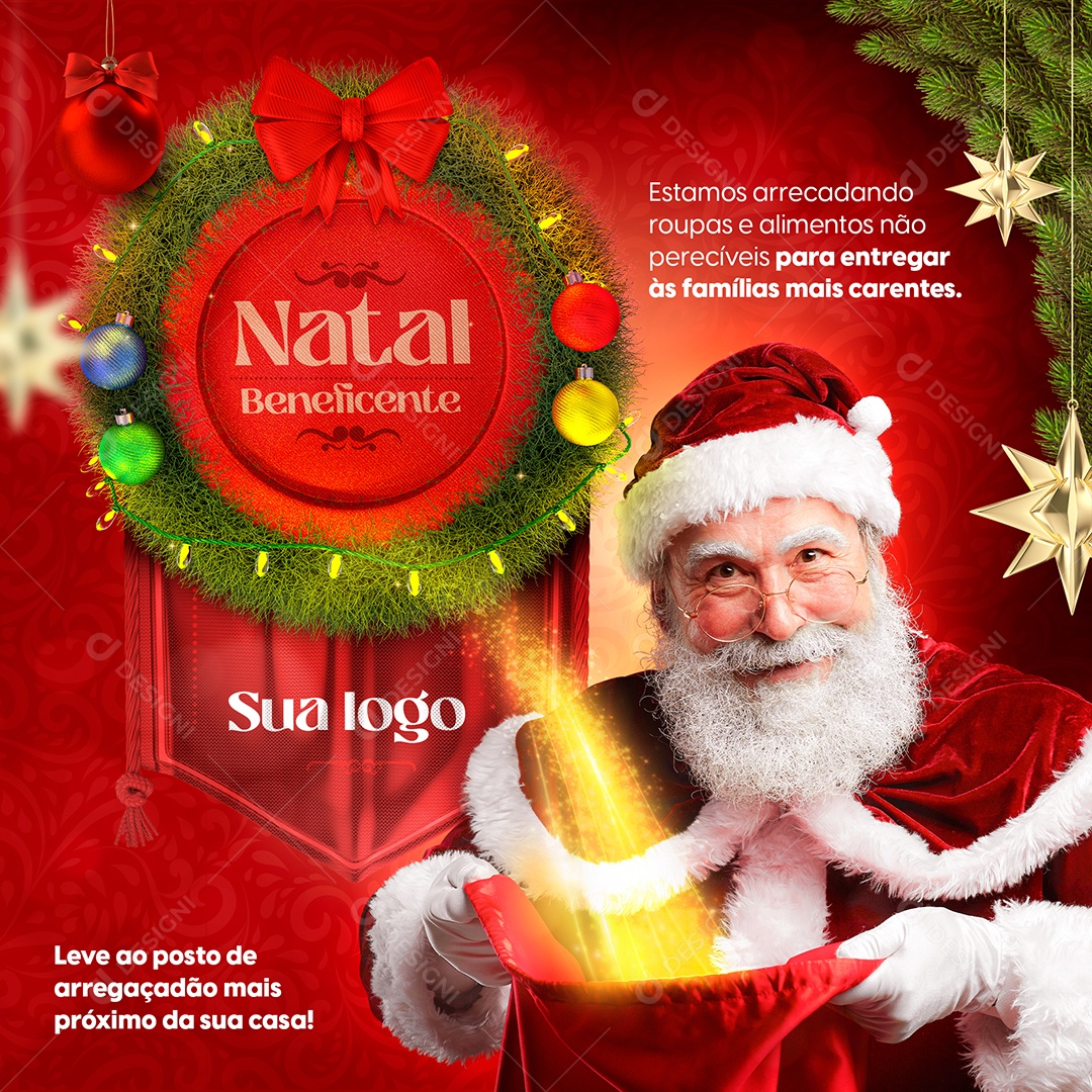 Natal Beneficente Estamos Arrecadando Roupas e Alimentos Não Perecíveis Para Entregar às Famílias Mais Carentes Social Media PSD Editável