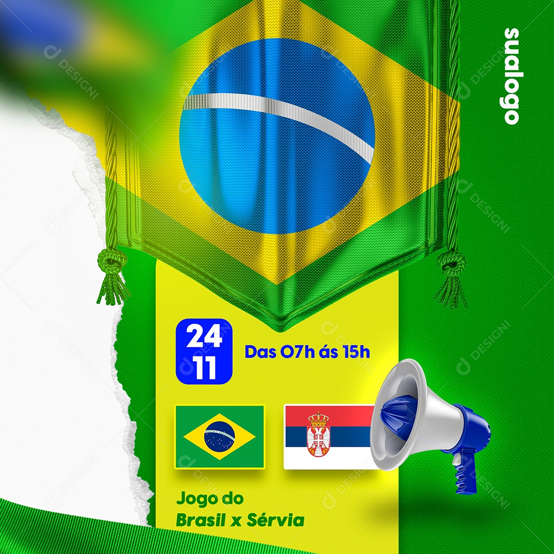 Flyer Das 07H ás 15H Jogo do Brasil x Sérvia Social Media PSD Editável
