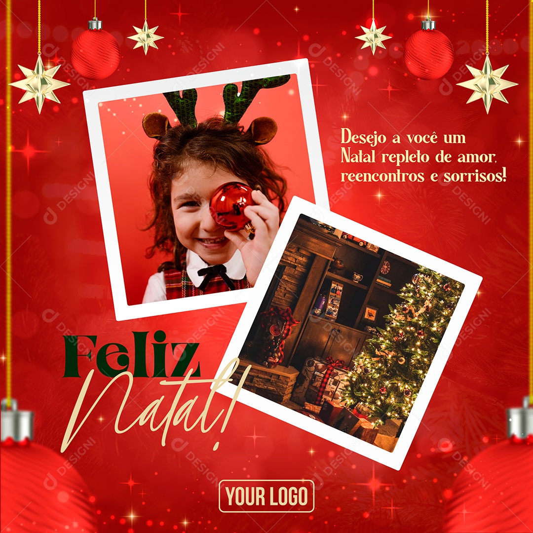 Feliz Natal Desejo a Você um Natal Repleto de Amor Reencontros e Sorrisos Social Media PSD Editável