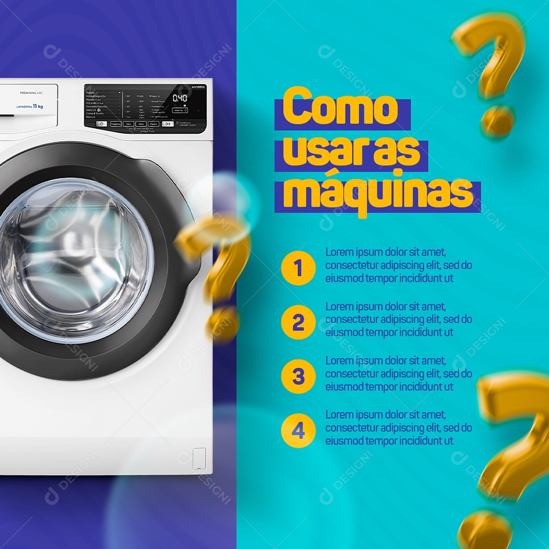 Como Usar as Máquinas Lavanderia Social Media PSD Editável
