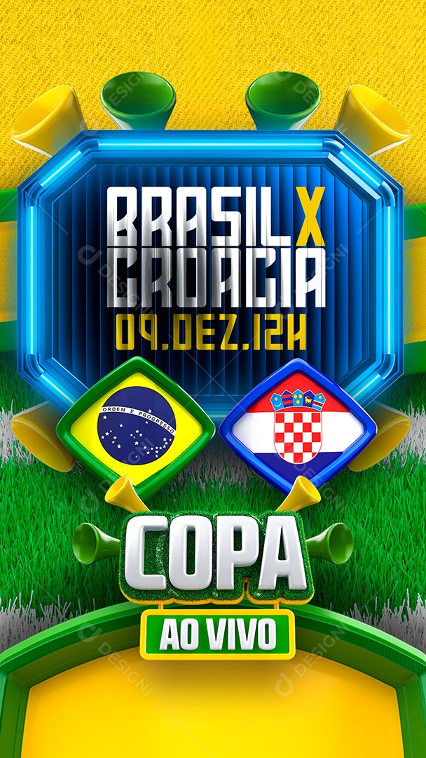 Story Brasil x Croácia ao Vivo Copa do Mundo Futebol Social Media PSD Editável