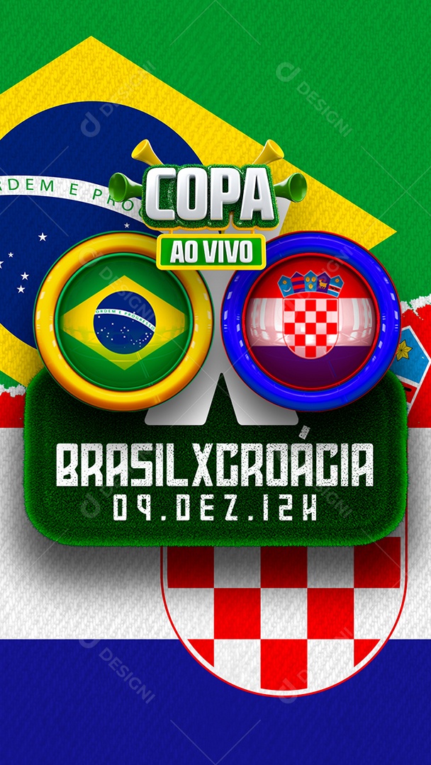 Story Brasil x Croácia ao Vivo Copa do Mundo Futebol Social Media PSD Editável
