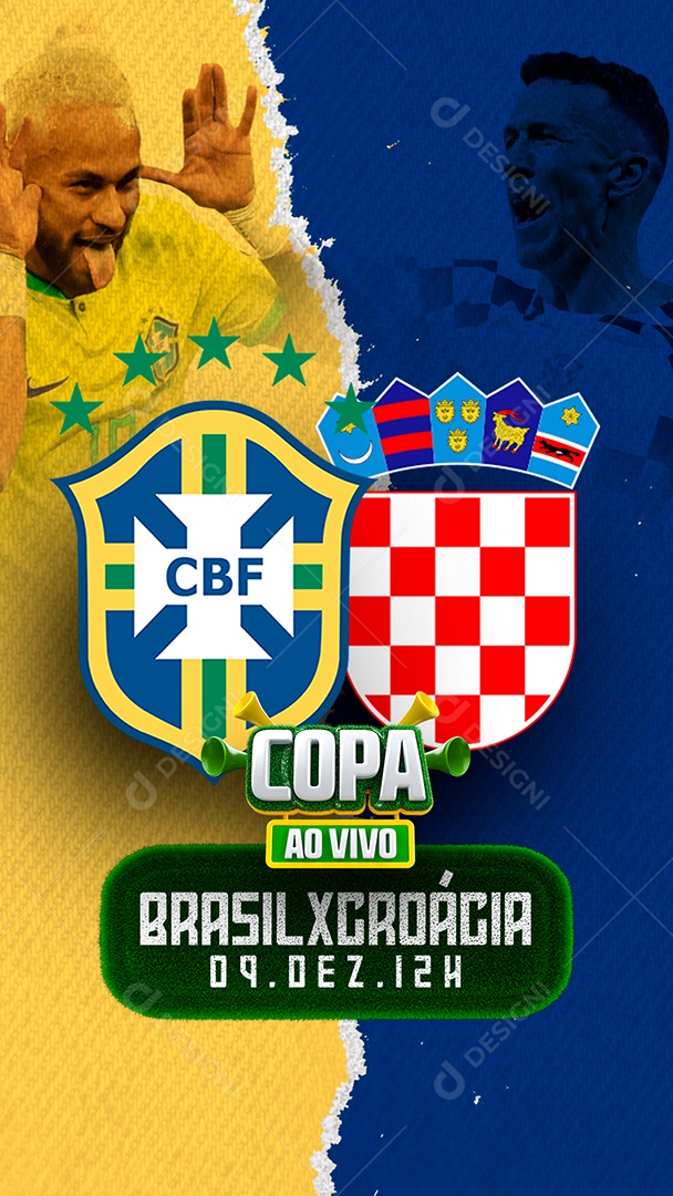 Story Brasil x Croácia ao Vivo Copa do Mundo Futebol Social Media PSD Editável