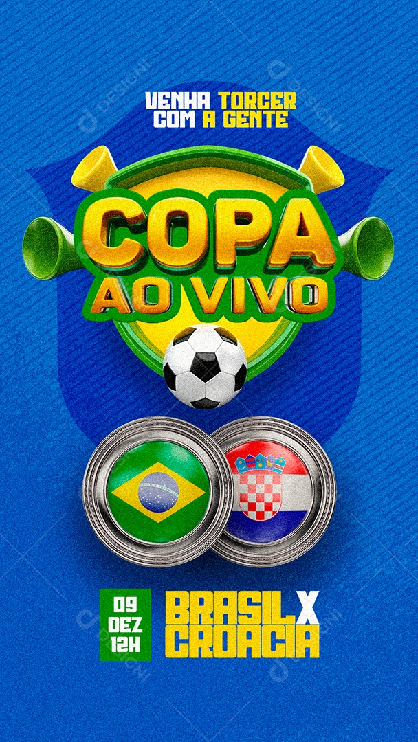 Story Copa ao Vivo Brasil x Croácia Copa do Mundo Futebol Social Media PSD Editável