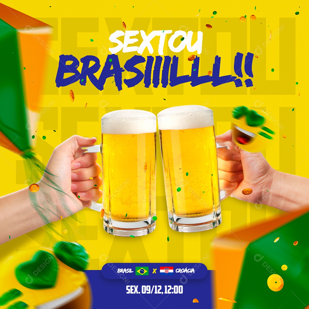 Sextou Brasil Cervejaria Jogo Brasil x Croácia Copa do Mundo Social Media PSD Editável