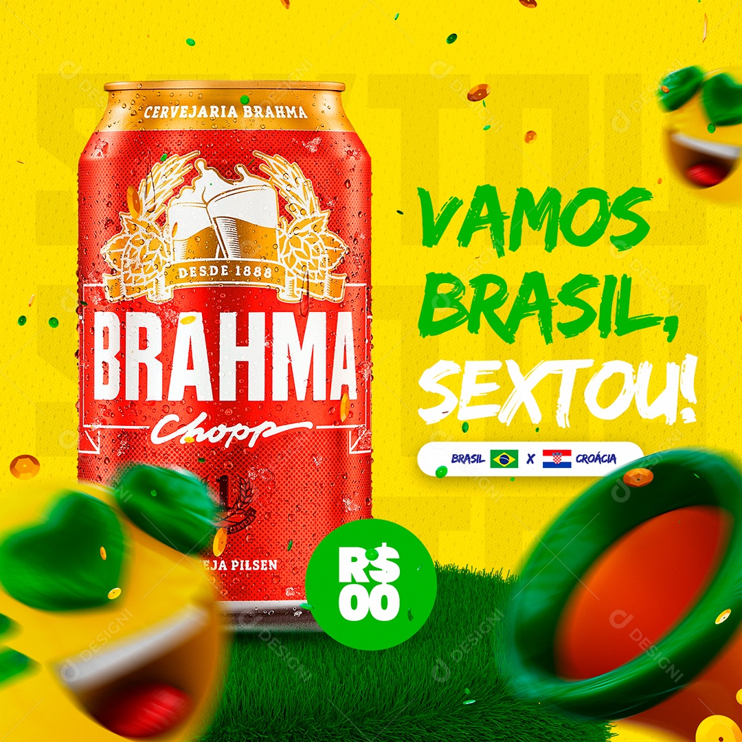 Vamos Brasil Sextou Futebol Cervejaria Copa do Mundo Social Media PSD Editável