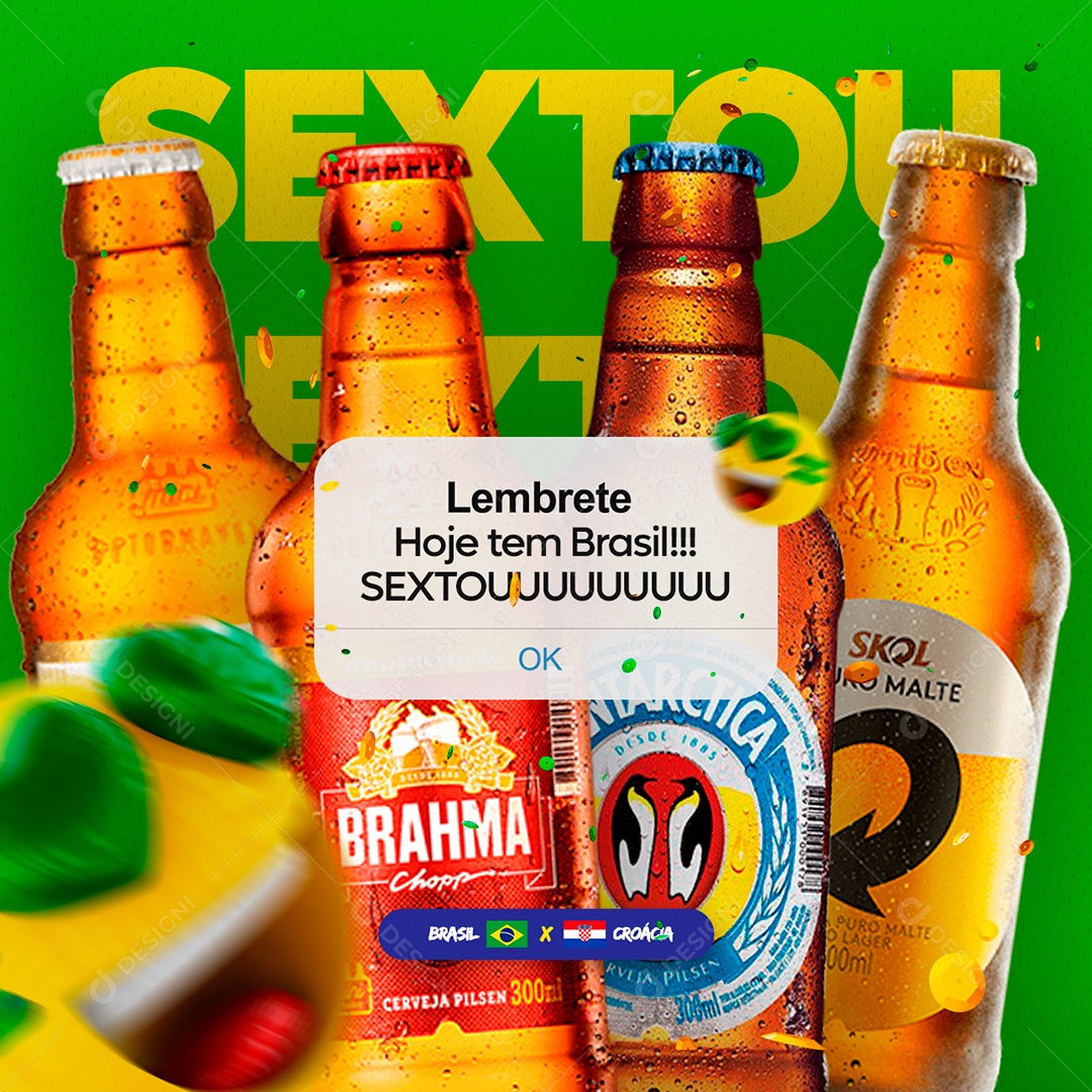 Lembrete Hoje Tem Brasil Cervejaria Copa do Mundo Social Media PSD Editável