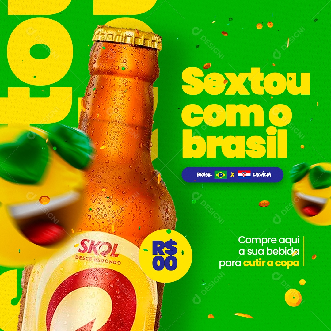 Sextou com o Brasil Cervejaria Futebol Social Media PSD Editável