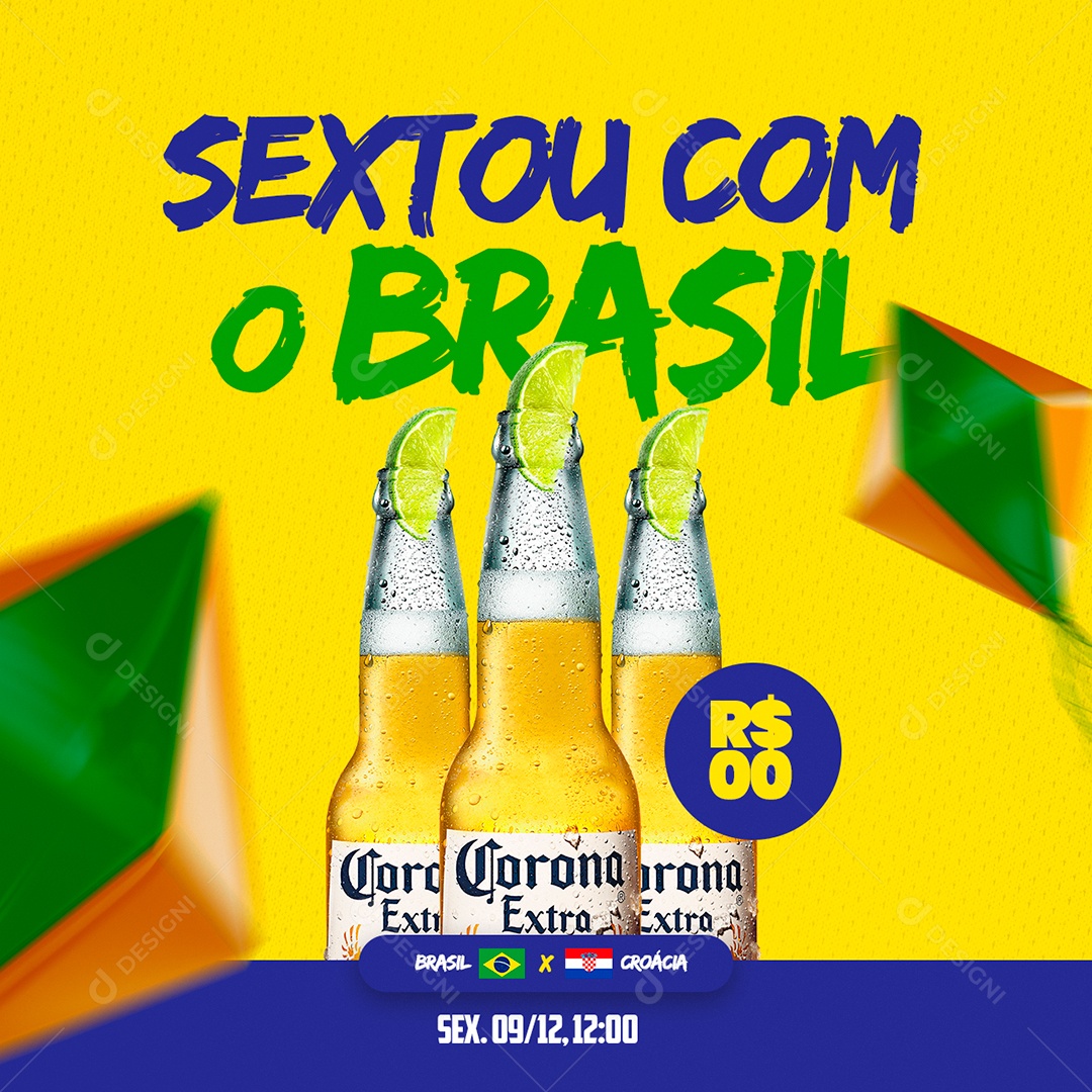 Sextou com o Brasil Corona Cervejaria Futebol Social Media PSD Editável
