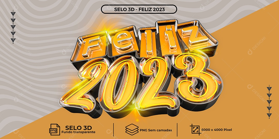 Selo 3D Ano Novo 2023 Para Composição PNG Transparente Sem Fundo