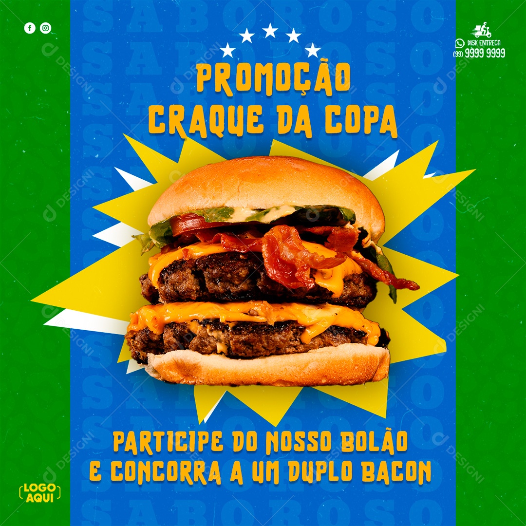 Post Hamburgueria Copa do Mundo Social Media PSD Editável