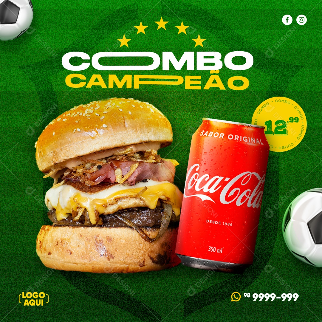 Post Hamburgueria Combo Campeão Social Media PSD Editável