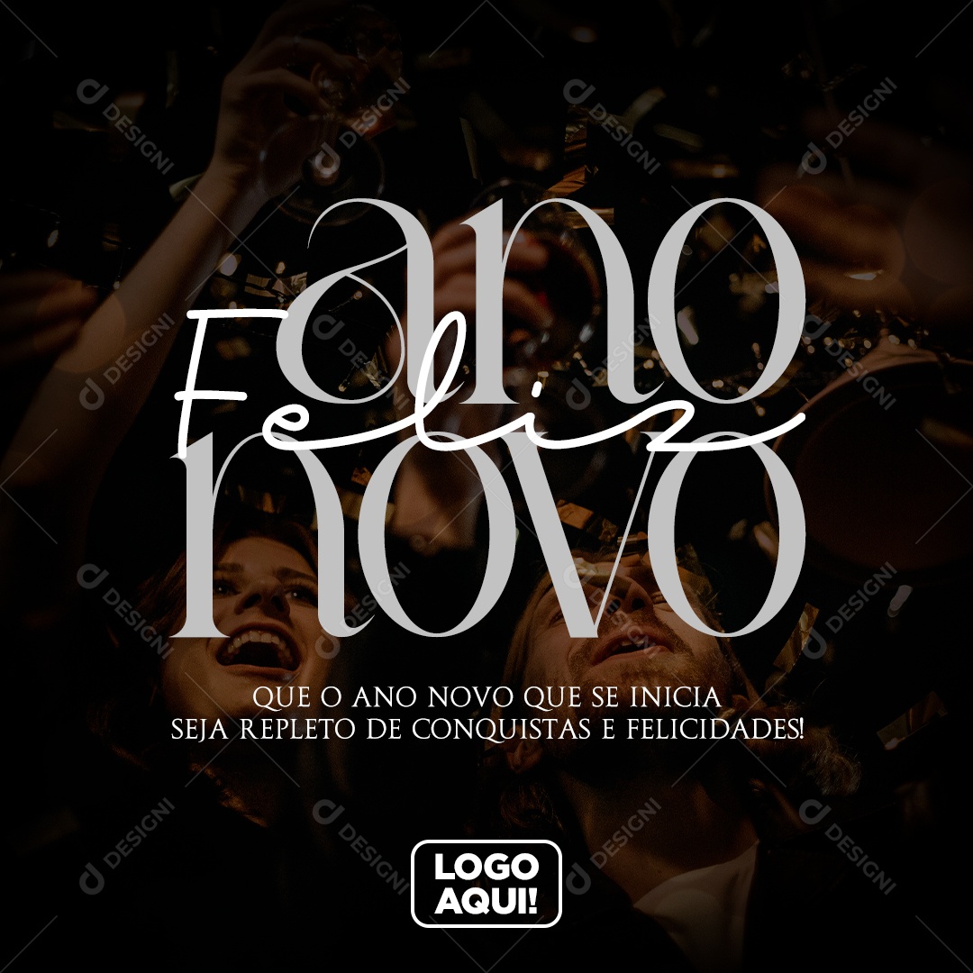 Feliz Ano Novo Que o Ano Novo Que se Inicia Seja Repleto de Conquistas e Felicidades Social Media PSD Editável