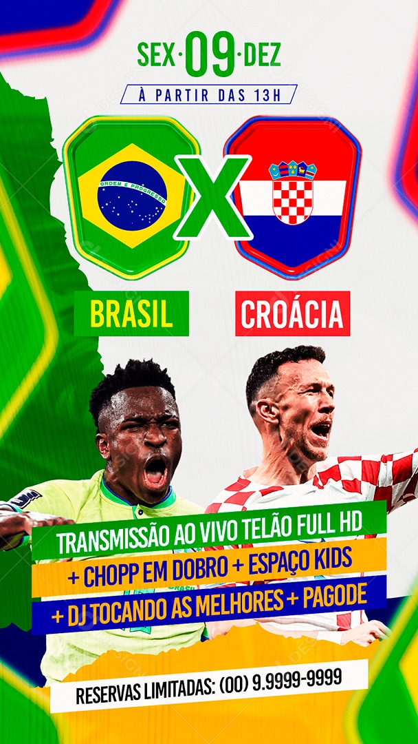 Post Copa do Mundo Brasil X Croácia Stories Social Media PSD Editável