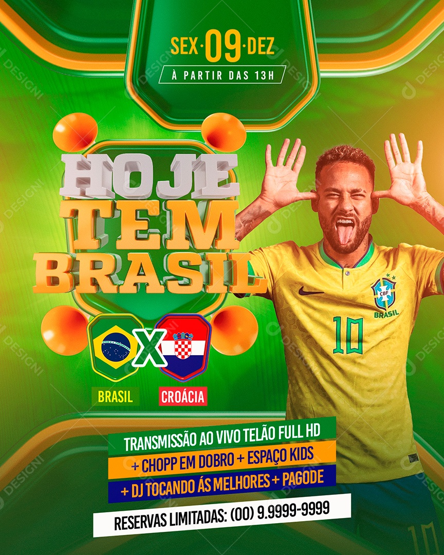 Post Copa do Mundo Hoje Tem Brasil Social Media PSD Editável