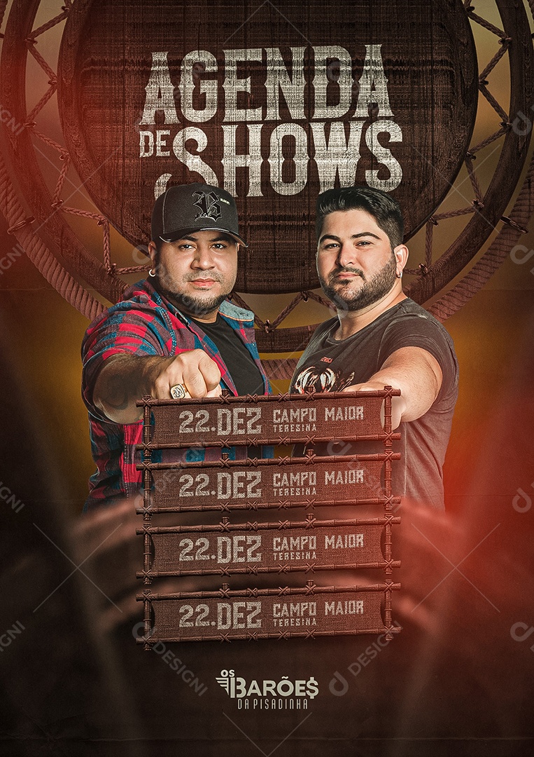 Agenda de Shows Os Barões da Pisadinha Flyer Social Media PSD Editável