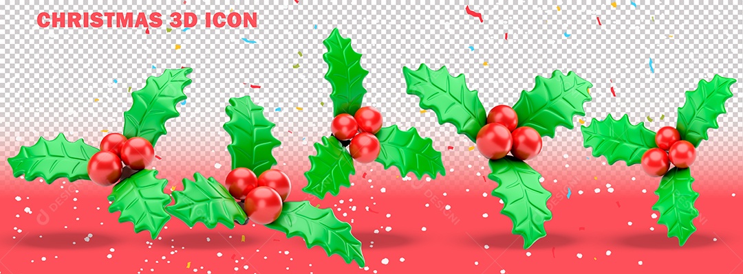 Elementos 3D Para Composição Cerejas de Natal PSD