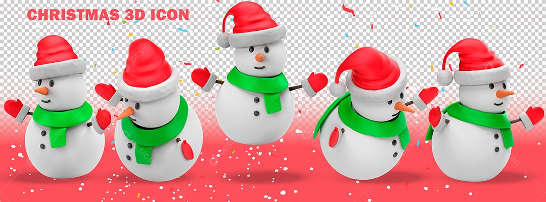 Elementos 3D Para Composição Bonecos de Neve PSD