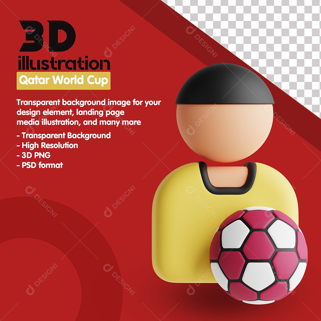 Elemento 3D Para Composição Pessoa Com Bola de Futebol PSD