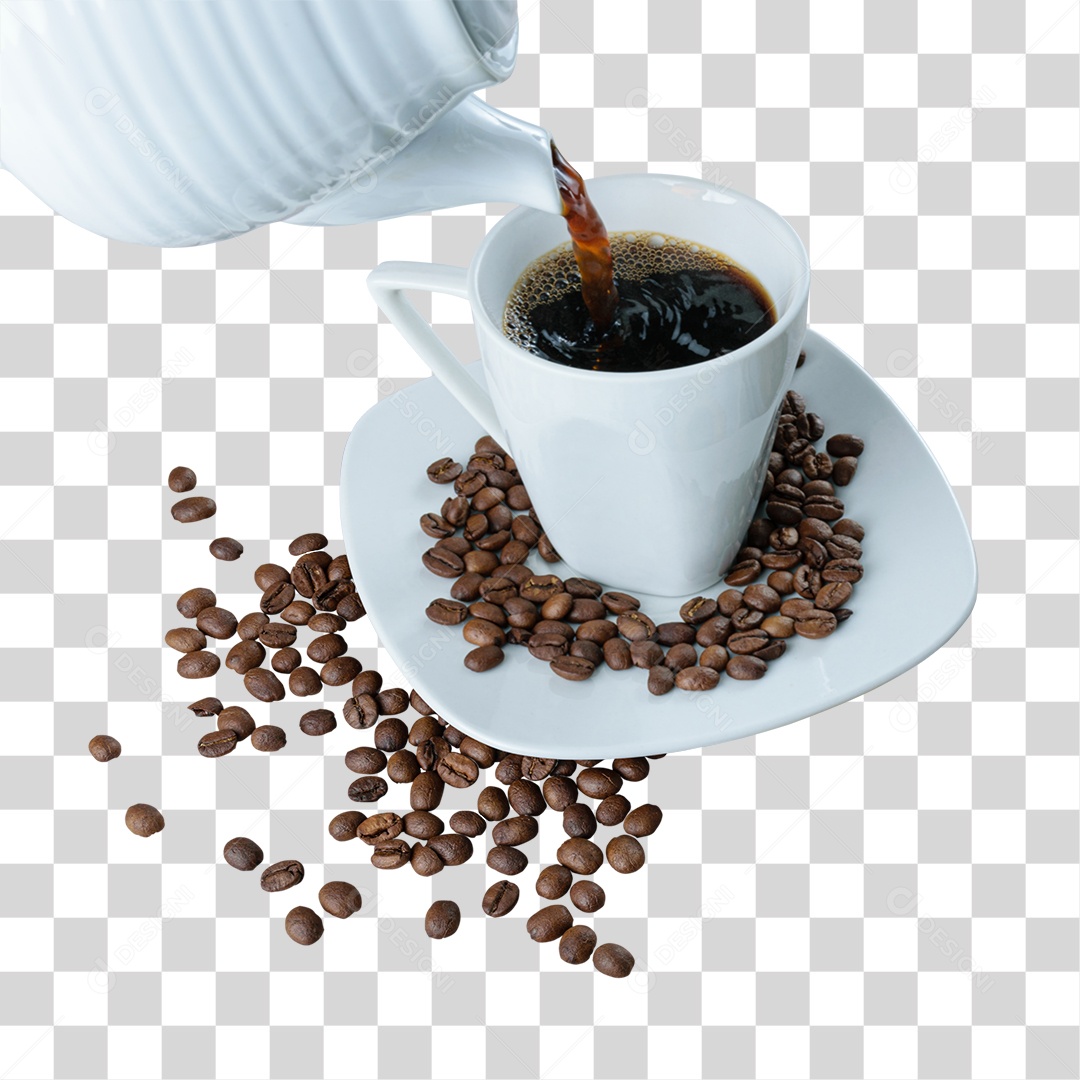 Xícara De Café e Grãos De Café PNG Transparente