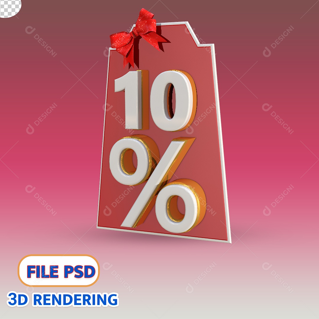 Elemento 3D Para Composição Etiqueta de Desconto 10% PSD